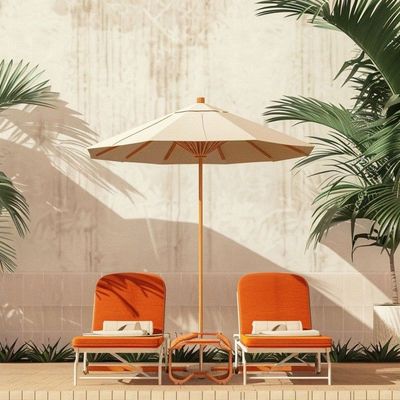 Sunny Retreat with Orange Loungers