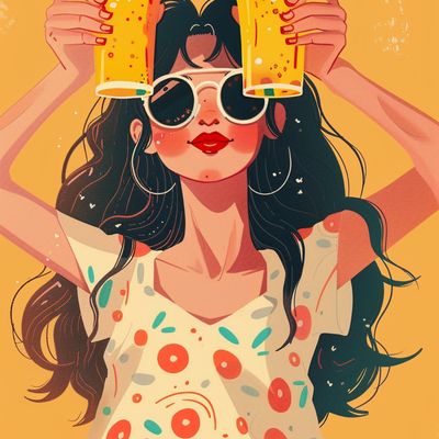 Woman with Sunglasses Holding Beer
