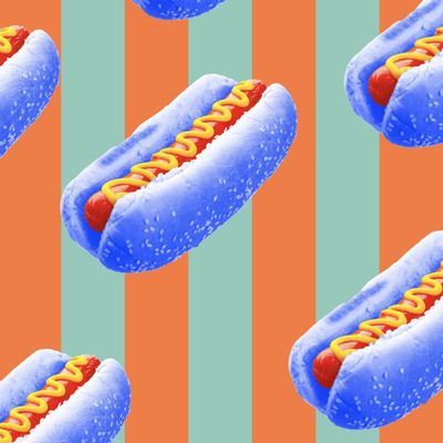 Hot Dogs on Striped Background