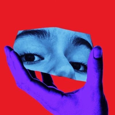 Masked Face in Purple Hands