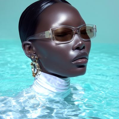 Woman in Pool Wearing Sunglasses woman sunglasses water pool style