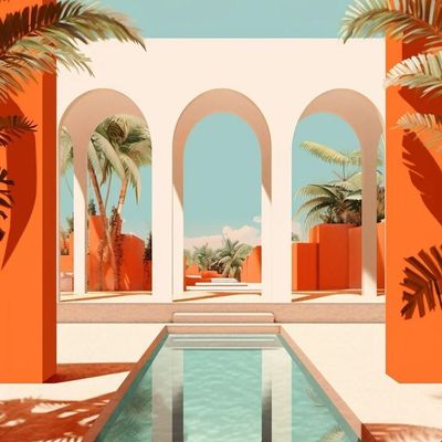Modern Arches with Palm Trees