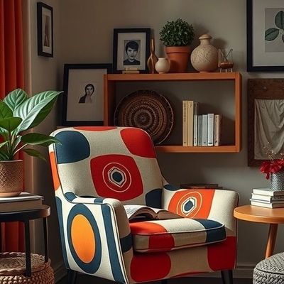 Colorful Retro Chair in Cozy Living Room