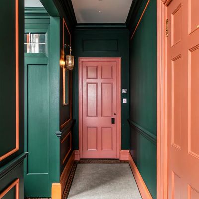 Elegant Hallway with Pink Door