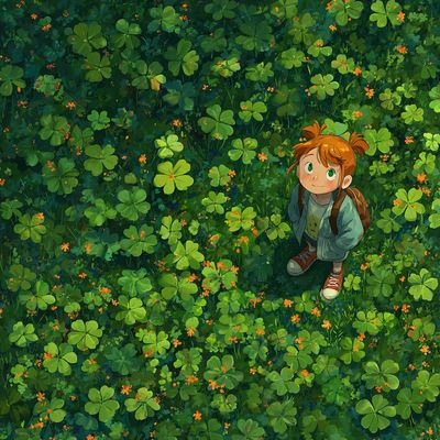 Girl Amid Clover Field