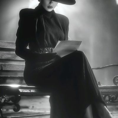 Elegant Woman Reading on Bench