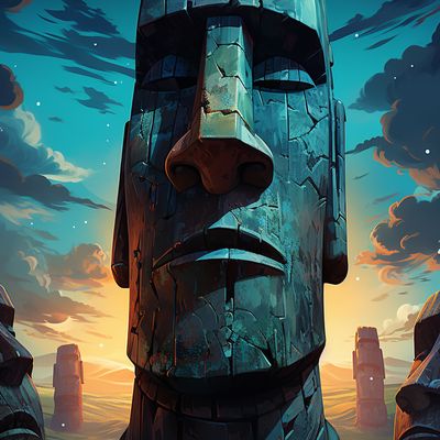 Moai statues at sunset