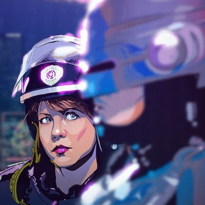 Sci-fi character in futuristic helmet