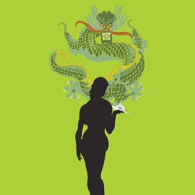 Silhouette of Woman with Dragon