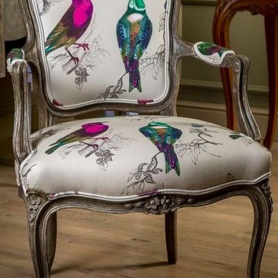 Vintage Chair with Colorful Bird Print