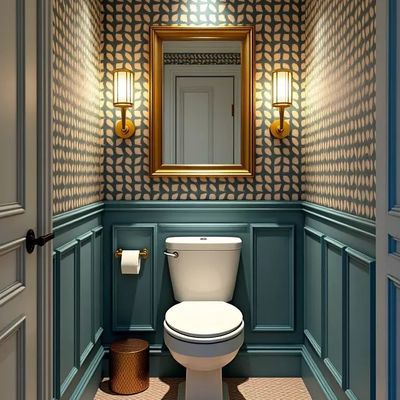 Elegant Toilet Room with Geometric Wallpaper
