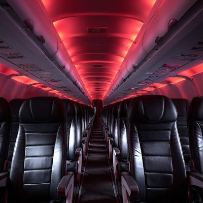 Airplane Interior with Red Lighting