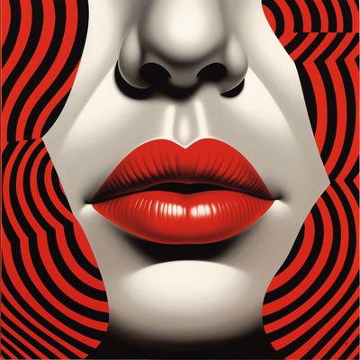 Red Lips Against Striped Background