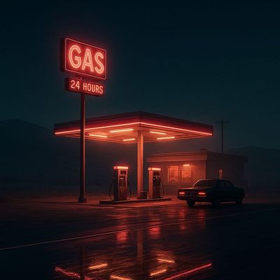 Neon Gas Station at Night