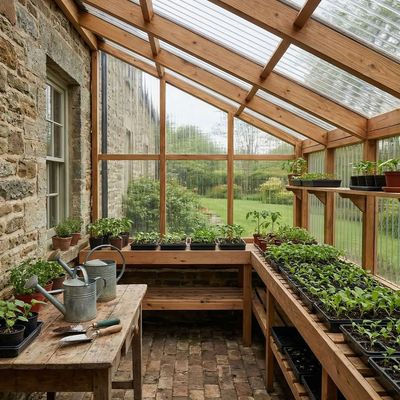 Cozy Greenhouse with Seedlings
