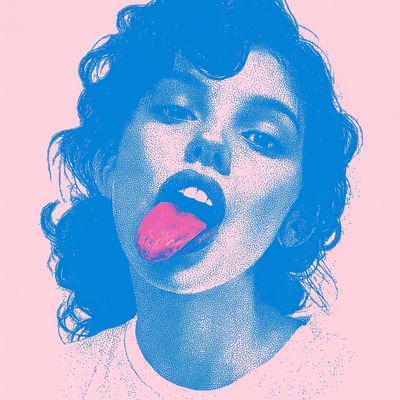 justinvin baddie goddess tongue out front view risograph illust ae5b1f74 67cd 4bff 99bb 155884513cc1
