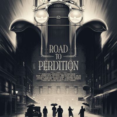 Road to Perdition movie poster noir vintage car silhouette