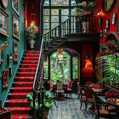 Vintage Staircase with Red Carpet