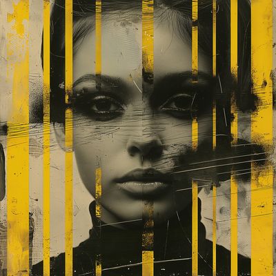 Abstract Portrait with Yellow Stripes