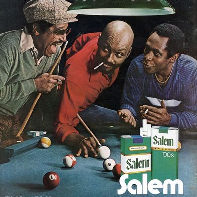 Men playing pool with Salem cigarettes