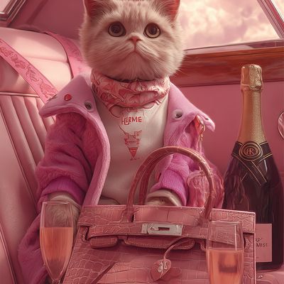 Luxurious Cat in Pink Car