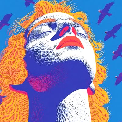 Eyes Closed Woman with Birds