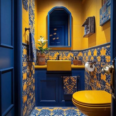Bold Blue and Yellow Bathroom