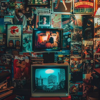 retro TV wall collage