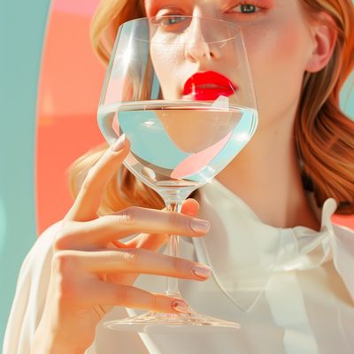 Woman with Red Lips Holding Wine Glass