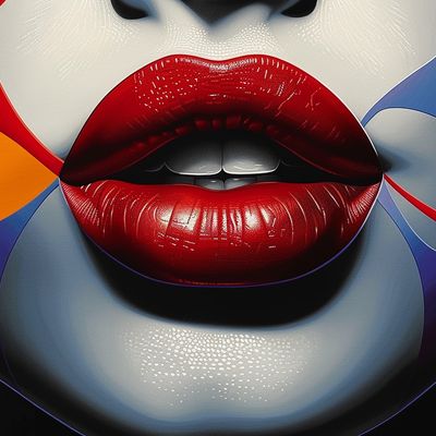 Red Lips Against Colorful Background