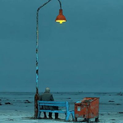 Lonely Bench Under Glowing Lamp