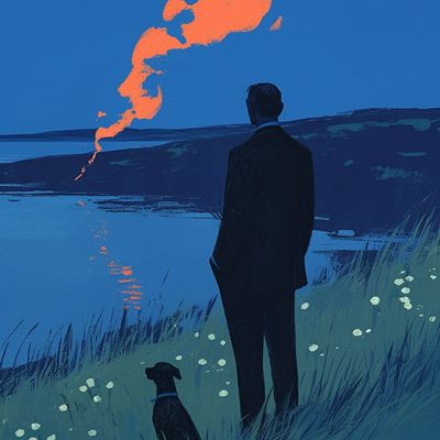 Man and Dog by Lake
