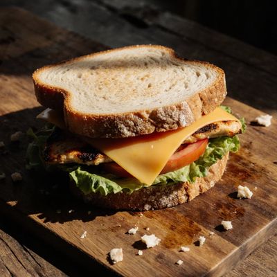 Cheese Sandwich on Wooden Board