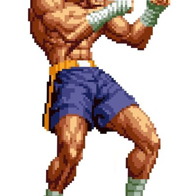 Muscular Fighter in Blue Shorts