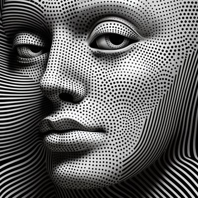 jonj38 black and white only Op Art Close   up Robot Face Interg 34e1b219 58c0 42ce 8485 bebb7e141c10