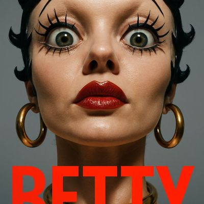 Bettv makeup hoop earrings close-up exaggerated plain background