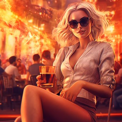 Blonde Woman in Sunglasses Drinking