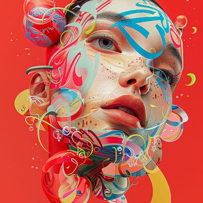Abstract Portrait with Colorful Swirls