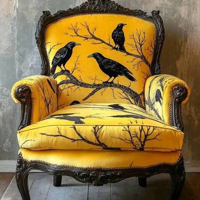 Elegant Gothic Chair with Ravens