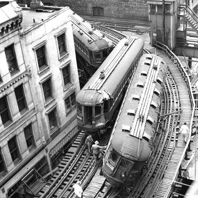 Vintage Chicago El Train Accident
