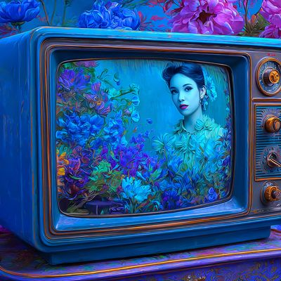 Vintage TV with Floral Portrait