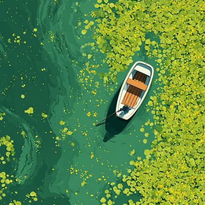 Boat Amidst Lily Pads