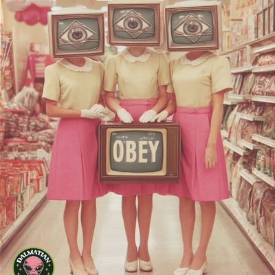 Eyeless Girls Holding Obey Sign