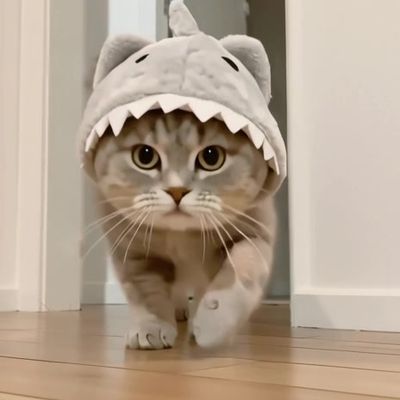 Cat Wearing Shark Costume