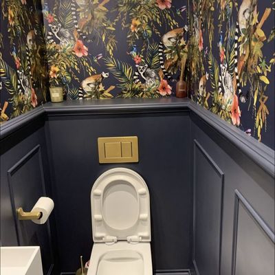 Modern Toilet with Exotic Wallpaper