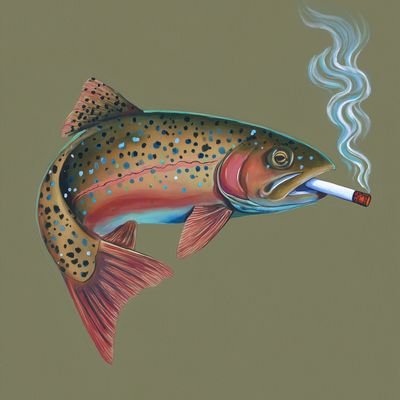 jessicavann777 a gouache painting of a trout smoking a cigarett e3249a94 883f 4a75 8327 02b6ef2c7065