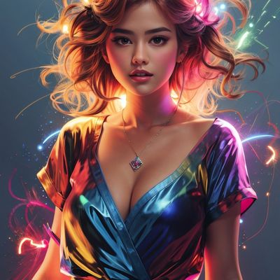 Glowing Woman in Vibrant Dress