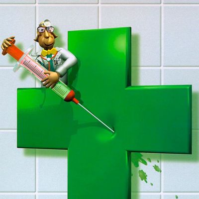 Cartoon Doctor Injecting Green Paint