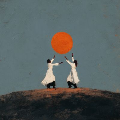 Two Figures Reaching for Sun