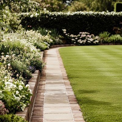 Garden Path Leading to Green Lawn